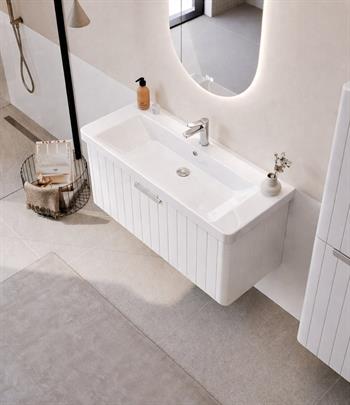 Orka Procıda 105 cm Mat Beyaz / Krom Kulplu ,Banyo Dolabı Alt Modül ve Lavabo, 5007221