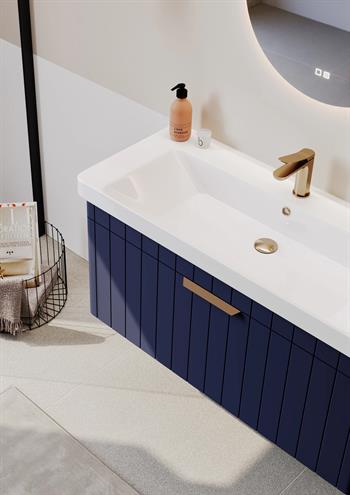 Orka Procıda Banyo Dolabı Takımı, 105 cm, Mat Lacivert (Ledli Ayna-Altın Kulp), 5007244