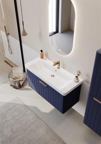 Orka Procıda Banyo Dolabı Takımı, 105 cm, Mat Lacivert (Ledli Ayna-Altın Kulp), 5007244