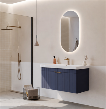 Orka Procıda Banyo Dolabı Takımı, 105 cm, Mat Lacivert (Ledli Ayna-Altın Kulp), 5007244