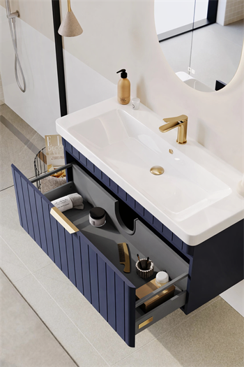 Orka Procıda Banyo Dolabı Takımı, 105 cm, Mat Lacivert (Ledli Ayna-Altın Kulp), 5007244