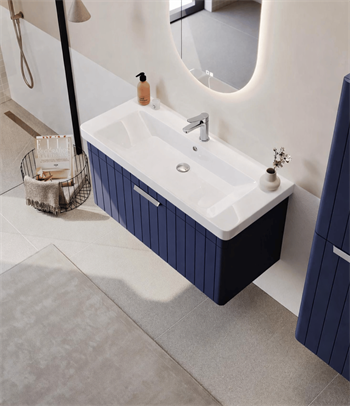 Orka Procıda 105 cm Mat Lacivert / Krom Kulplu ,Banyo Dolabı Alt Modül ve Lavabo, 5007224