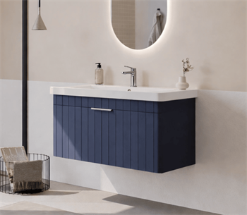 Orka Procıda 105 cm Mat Lacivert / Krom Kulplu ,Banyo Dolabı Alt Modül ve Lavabo, 5007224