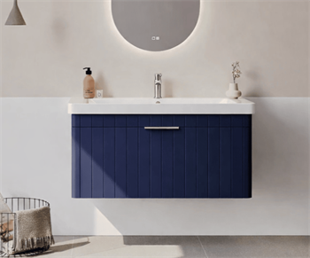 Orka Procıda 105 cm Mat Lacivert / Krom Kulplu ,Banyo Dolabı Alt Modül ve Lavabo, 5007224