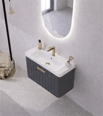 Orka Procıda 60 cm Mat Antrasit / Altın Kulplu ,Banyo Dolabı Alt Modül ve Lavabo, 5007202