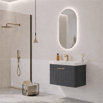 Orka Procıda Banyo Dolabı Takımı, 60 cm, Mat Antrasit (Ledli Ayna-Altın Kulp), 5007226