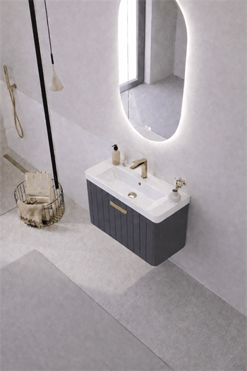 Orka Procıda Banyo Dolabı Takımı, 60 cm, Mat Antrasit (Ledli Ayna-Altın Kulp), 5007226