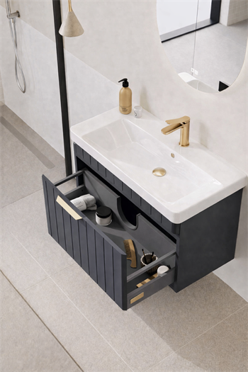 Orka Procıda Banyo Dolabı Takımı, 60 cm, Mat Antrasit (Ledli Ayna-Altın Kulp), 5007226