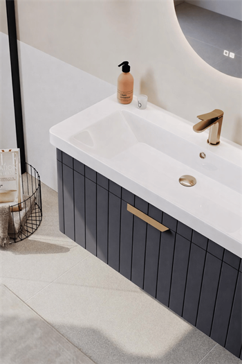 Orka Procıda 60 cm Mat Antrasit / Altın Kulplu ,Banyo Dolabı Alt Modül ve Lavabo, 5007202