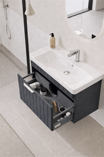 Orka Procıda 60 cm Mat Antrasit / Krom Kulplu ,Banyo Dolabı Alt Modül ve Lavabo, 5007206