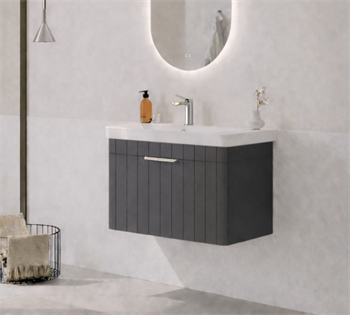 Orka Procıda 60 cm Mat Antrasit / Krom Kulplu ,Banyo Dolabı Alt Modül ve Lavabo, 5007206