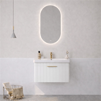 Orka Procıda Banyo Dolabı Takımı, 60 cm, Mat Beyaz (Ledli Ayna-Altın Kulp), 5007225