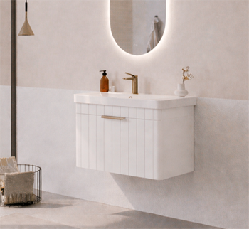 Orka Procıda 60 cm Mat Beyaz / Altın Kulplu ,Banyo Dolabı Alt Modül ve Lavabo, 5007201