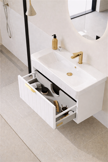 Orka Procıda 60 cm Mat Beyaz / Altın Kulplu ,Banyo Dolabı Alt Modül ve Lavabo, 5007201