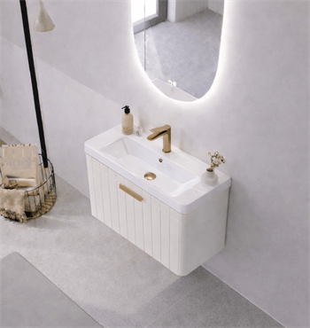 Orka Procıda 60 cm Mat Beyaz / Altın Kulplu ,Banyo Dolabı Alt Modül ve Lavabo, 5007201