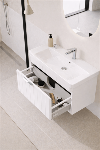 Orka Procıda 60 cm Mat Beyaz / Krom Kulplu ,Banyo Dolabı Alt Modül ve Lavabo, 5007205