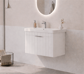 Orka Procıda 60 cm Mat Beyaz / Krom Kulplu ,Banyo Dolabı Alt Modül ve Lavabo, 5007205