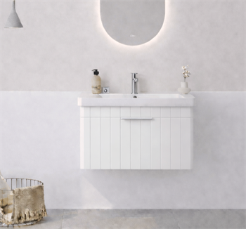 Orka Procıda 60 cm Mat Beyaz / Krom Kulplu ,Banyo Dolabı Alt Modül ve Lavabo, 5007205