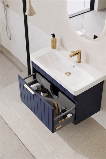 Orka Procıda 60 cm Mat Lacivert / Altın Kulplu ,Banyo Dolabı Alt Modül ve Lavabo, 5007204