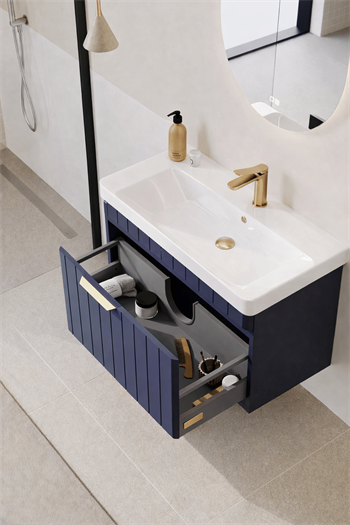 Orka Procıda Banyo Dolabı Takımı, 60 cm, Mat Lacivert (Ledli Ayna-Altın Kulp), 5007228