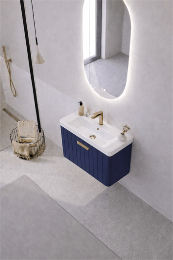 Orka Procıda Banyo Dolabı Takımı, 60 cm, Mat Lacivert (Ledli Ayna-Altın Kulp), 5007228