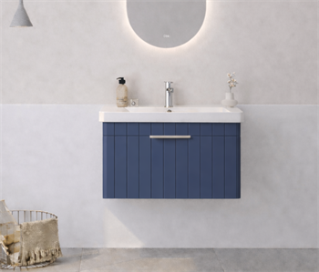 Orka Procıda 60 cm Mat Lacivert / Krom Kulplu ,Banyo Dolabı Alt Modül ve Lavabo, 5007208