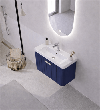 Orka Procıda 60 cm Mat Lacivert / Krom Kulplu ,Banyo Dolabı Alt Modül ve Lavabo, 5007208