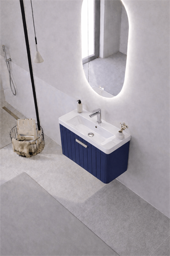 Orka Procıda Banyo Dolabı Takımı, 60 cm, Mat Lacivert (Ledli Ayna-Krom Kulp, 5007232