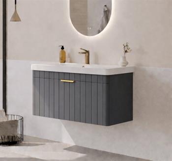 Orka Procıda 80 cm Mat Antrasit / Altın Kulplu ,Banyo Dolabı Alt Modül ve Lavabo, 5007210