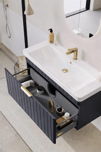 Orka Procıda 80 cm Mat Antrasit / Altın Kulplu ,Banyo Dolabı Alt Modül ve Lavabo, 5007210