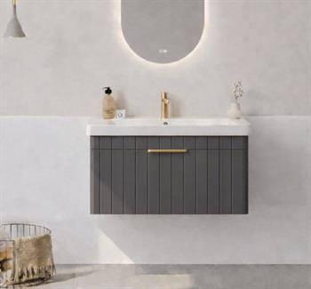 Orka Procıda 80 cm Mat Antrasit / Altın Kulplu ,Banyo Dolabı Alt Modül ve Lavabo, 5007210