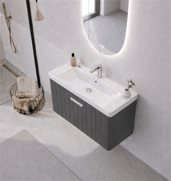 Orka Procıda 80 cm Mat Antrasit / Krom Kulplu ,Banyo Dolabı Alt Modül ve Lavabo, 5007214