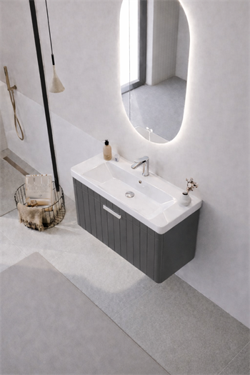 Orka Procıda Banyo Dolabı Takımı, 80 cm, Mat Antrasit (Ledli Ayna-Krom Kulp), 5007238