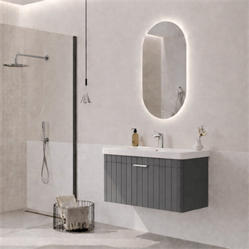 Orka Procıda Banyo Dolabı Takımı, 80 cm, Mat Antrasit (Ledli Ayna-Krom Kulp), 5007238