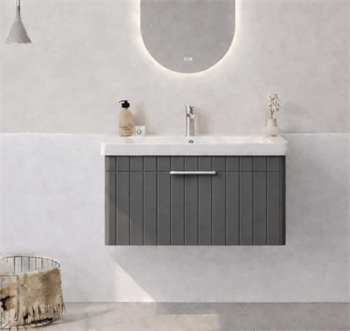 Orka Procıda 80 cm Mat Antrasit / Krom Kulplu ,Banyo Dolabı Alt Modül ve Lavabo, 5007214