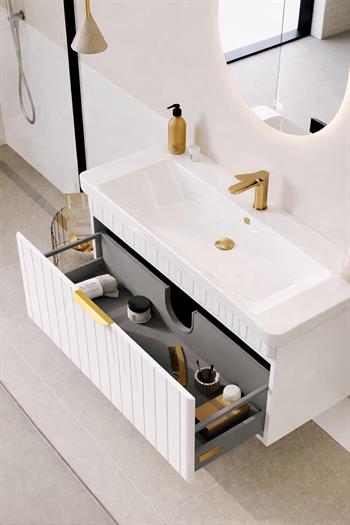 Orka Procıda 80 cm Mat Beyaz / Altın Kulplu ,Banyo Dolabı Alt Modül ve Lavabo, 5007209