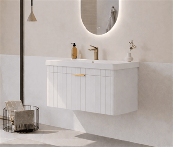 Orka Procıda 80 cm Mat Beyaz / Altın Kulplu ,Banyo Dolabı Alt Modül ve Lavabo, 5007209