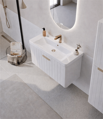 Orka Procıda 80 cm Mat Beyaz / Altın Kulplu ,Banyo Dolabı Alt Modül ve Lavabo, 5007209