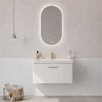 Orka Procıda Banyo Dolabı Takımı, 80 cm, Mat Beyaz (Ledli Ayna-Altın Kulp), 5007233