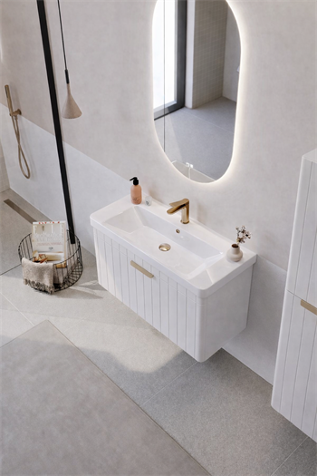 Orka Procıda Banyo Dolabı Takımı, 80 cm, Mat Beyaz (Ledli Ayna-Altın Kulp), 5007233