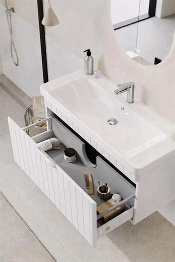 Orka Procıda 80 cm Mat Beyaz / Krom Kulplu ,Banyo Dolabı Alt Modül ve Lavabo, 5007213