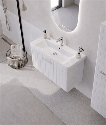 Orka Procıda 80 cm Mat Beyaz / Krom Kulplu ,Banyo Dolabı Alt Modül ve Lavabo, 5007213