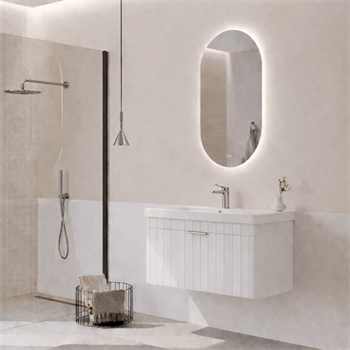 Orka Procıda Banyo Dolabı Takımı, 80 cm, Mat Beyaz (Ledli Ayna-Krom Kulp), 5007237