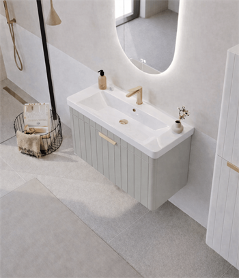 Orka Procıda 80 cm Mat Kaşmir / Altın Kulplu ,Banyo Dolabı Alt Modül ve Lavabo, 5007211