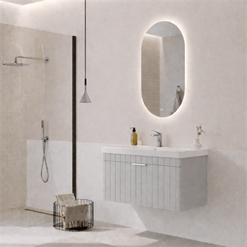 Orka Procıda Banyo Dolabı Takımı, 80 cm, Mat Kaşmir (Ledli Ayna-Krom Kulp), 5007239