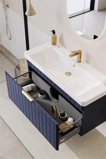 Orka Procıda 80 cm Mat Lacivert / Altın Kulplu ,Banyo Dolabı Alt Modül ve Lavabo, 5007212