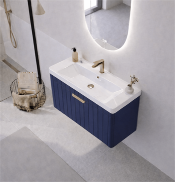 Orka Procıda 80 cm Mat Lacivert / Altın Kulplu ,Banyo Dolabı Alt Modül ve Lavabo, 5007212