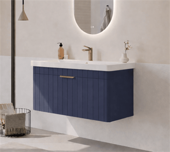 Orka Procıda 80 cm Mat Lacivert / Altın Kulplu ,Banyo Dolabı Alt Modül ve Lavabo, 5007212