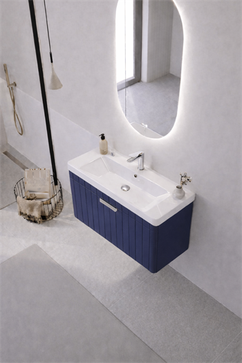 Orka Procıda Banyo Dolabı Takımı, 80 cm, Mat Lacivert (Ledli Ayna-Krom Kulp), 5007240