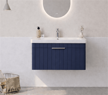 Orka Procıda 80 cm Mat Lacivert / Krom Kulplu ,Banyo Dolabı Alt Modül ve Lavabo, 5007216